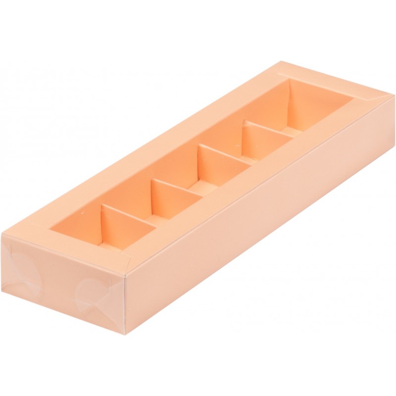 Коробка для конфет на  5шт персиковая с прозрачной крышкой
